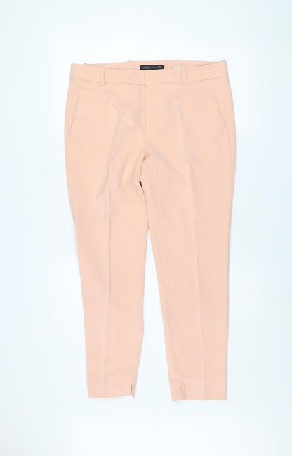 Womens UK Size L Zara Slim Fit Cropped Beige Trousers