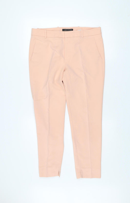 Womens UK Size L Zara Slim Fit Cropped Beige Trousers