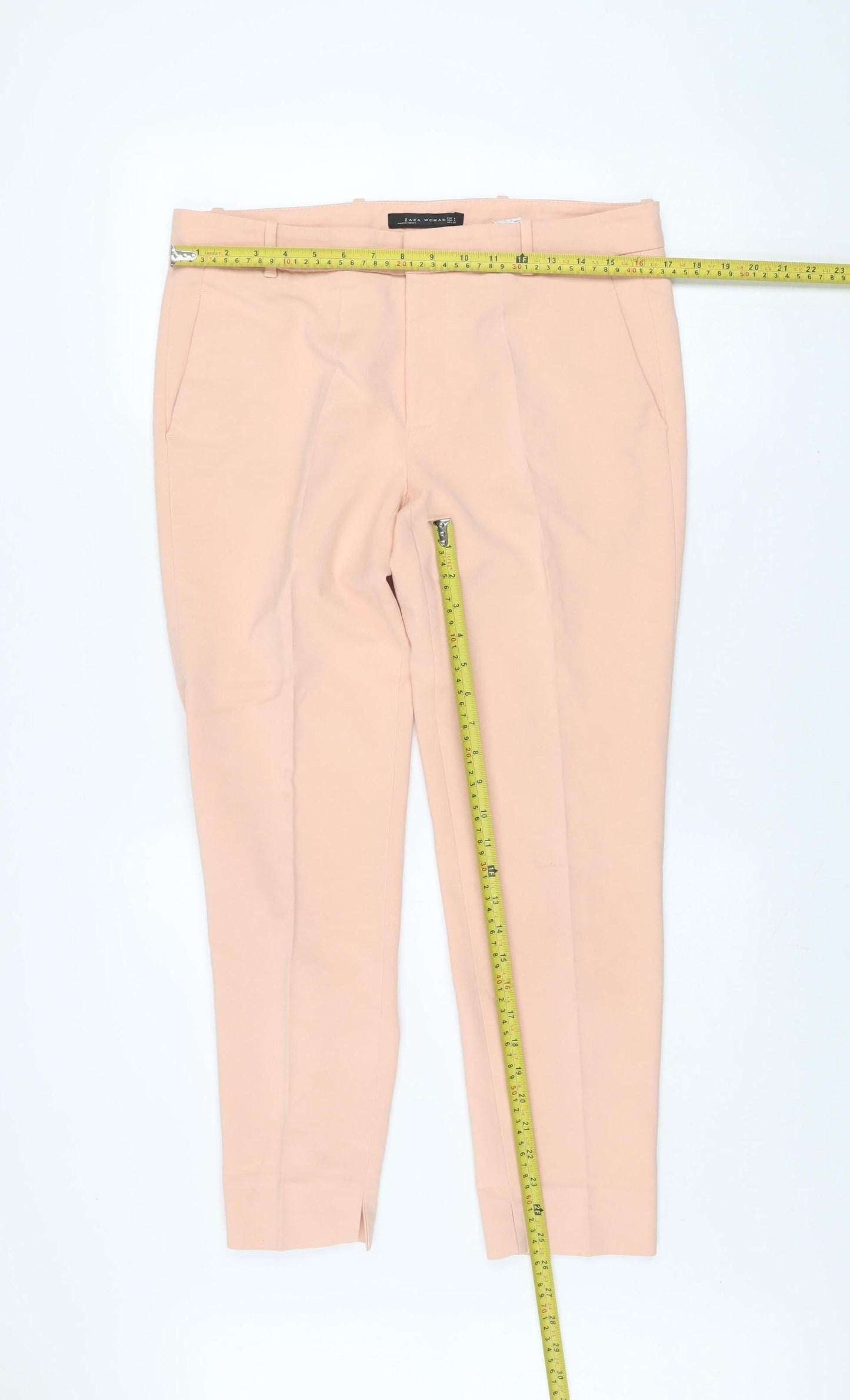 Womens UK Size L Zara Slim Fit Cropped Beige Trousers