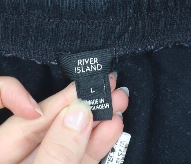 River Island Men's Black Jogger Sweatpants L Cotton Tapered Fit