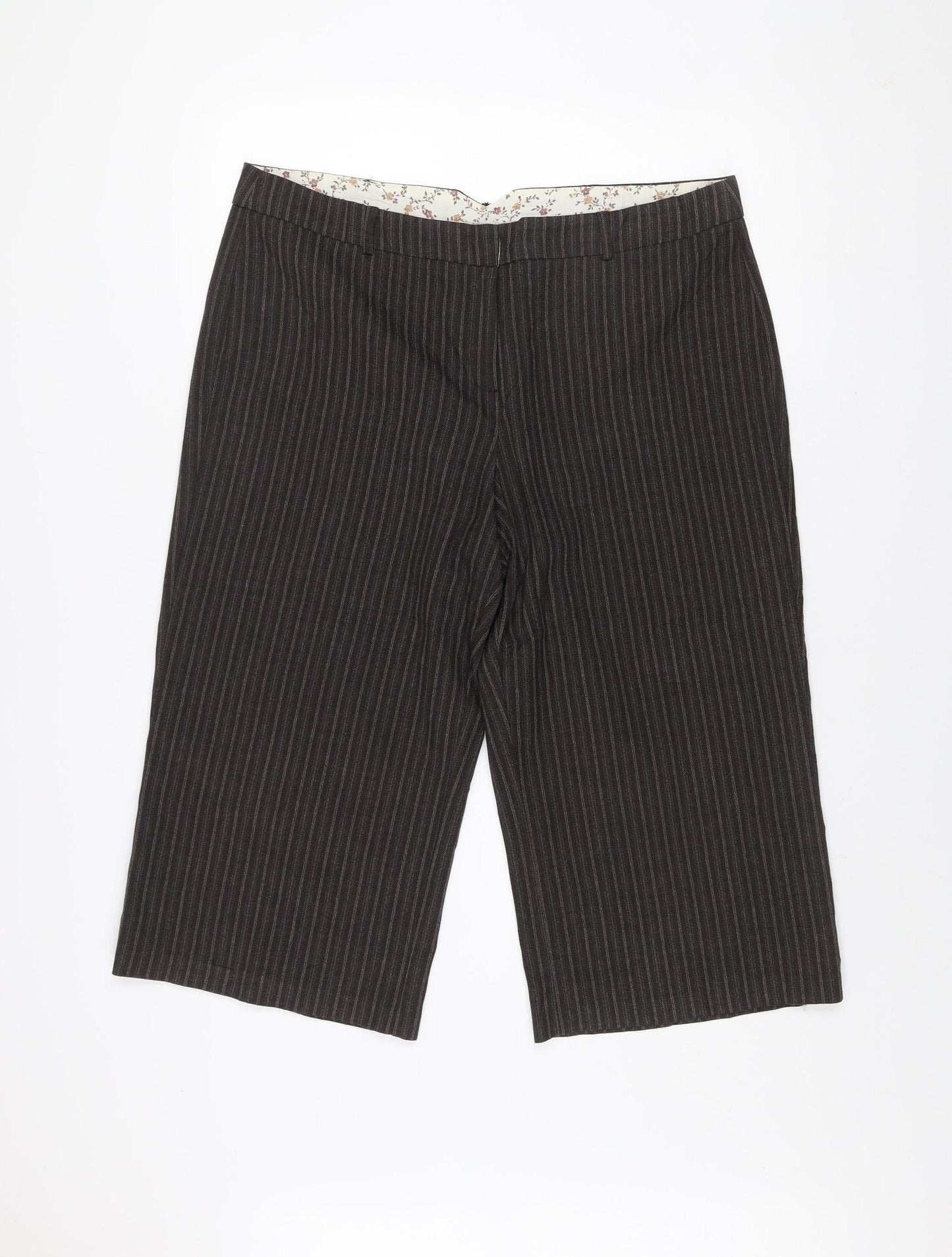 Amaranto Women’s Brown Pinstripe Cropped Wide-Leg Trousers Size 16