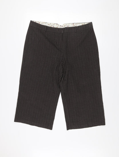 Amaranto Women’s Brown Pinstripe Cropped Wide-Leg Trousers Size 16