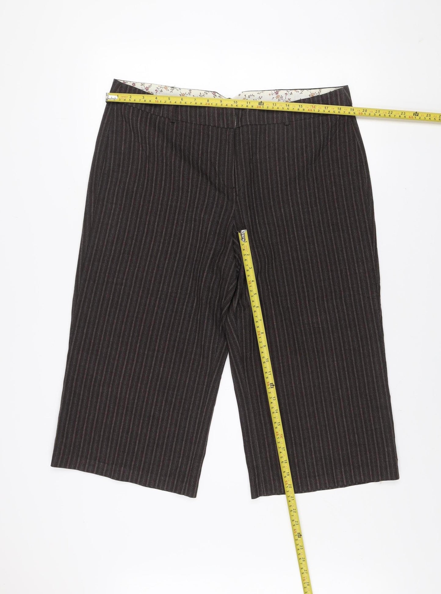 Amaranto Women’s Brown Pinstripe Cropped Wide-Leg Trousers Size 16