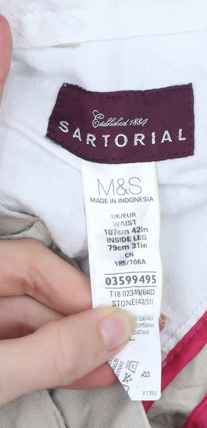Marks and Spencer Men’s Beige Chino Trousers 42W 31L Stretch Cotton