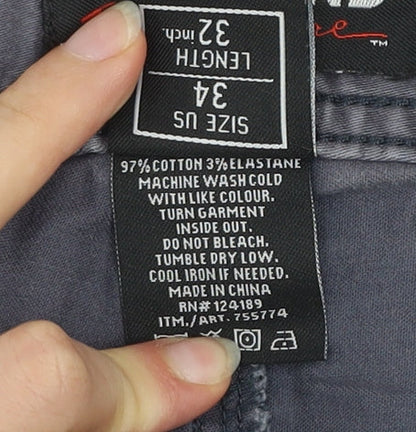 Kirkland Signature Men's Grey Chino Trousers Straight Leg 34W 32L