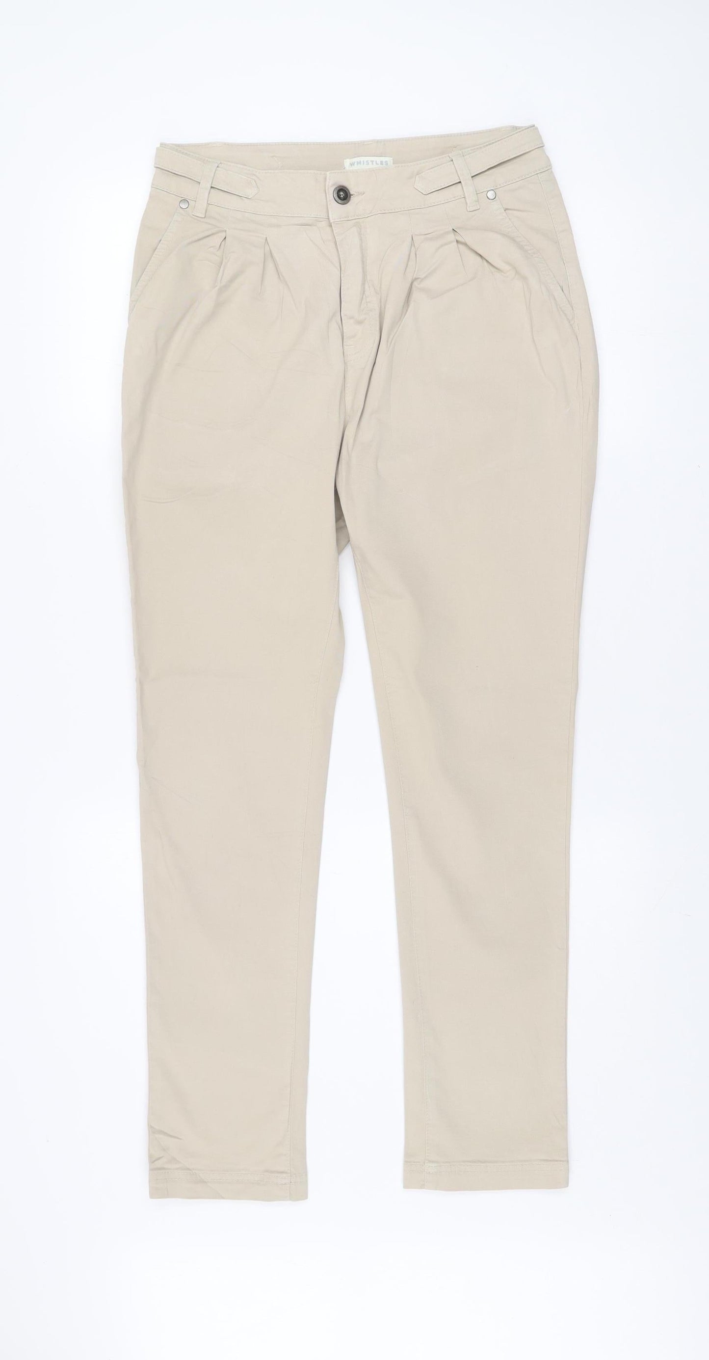 Whistles Women Beige Chino Trousers UK 10 Cotton Blend Stretch