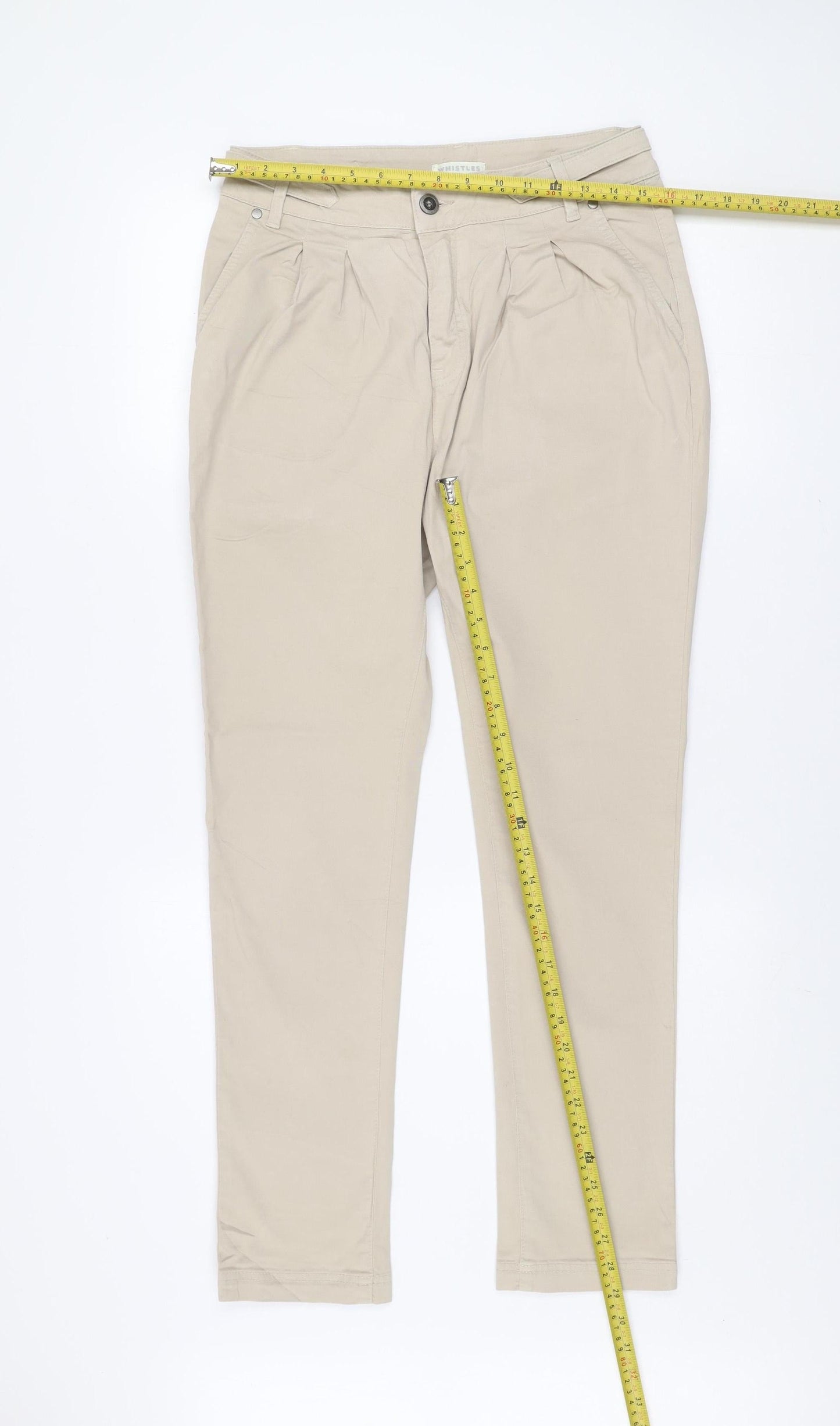 Whistles Women Beige Chino Trousers UK 10 Cotton Blend Stretch