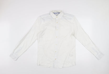 Next Men's White Cotton Button-Up Casual Shirt Small Regular Fit