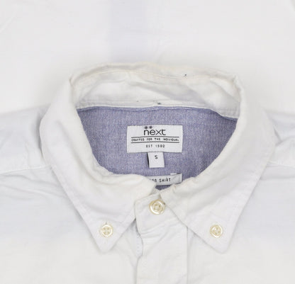 Next Men's White Cotton Button-Up Casual Shirt Small Regular Fit
