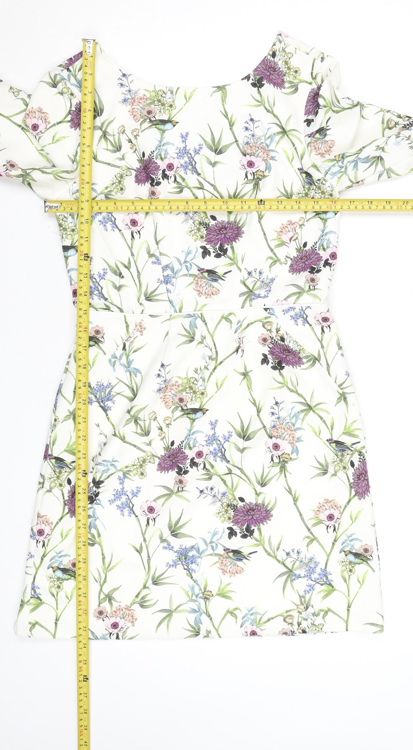 Oasis Women White Floral Shift Dress Size 10 Knee Length 3/4 Sleeve