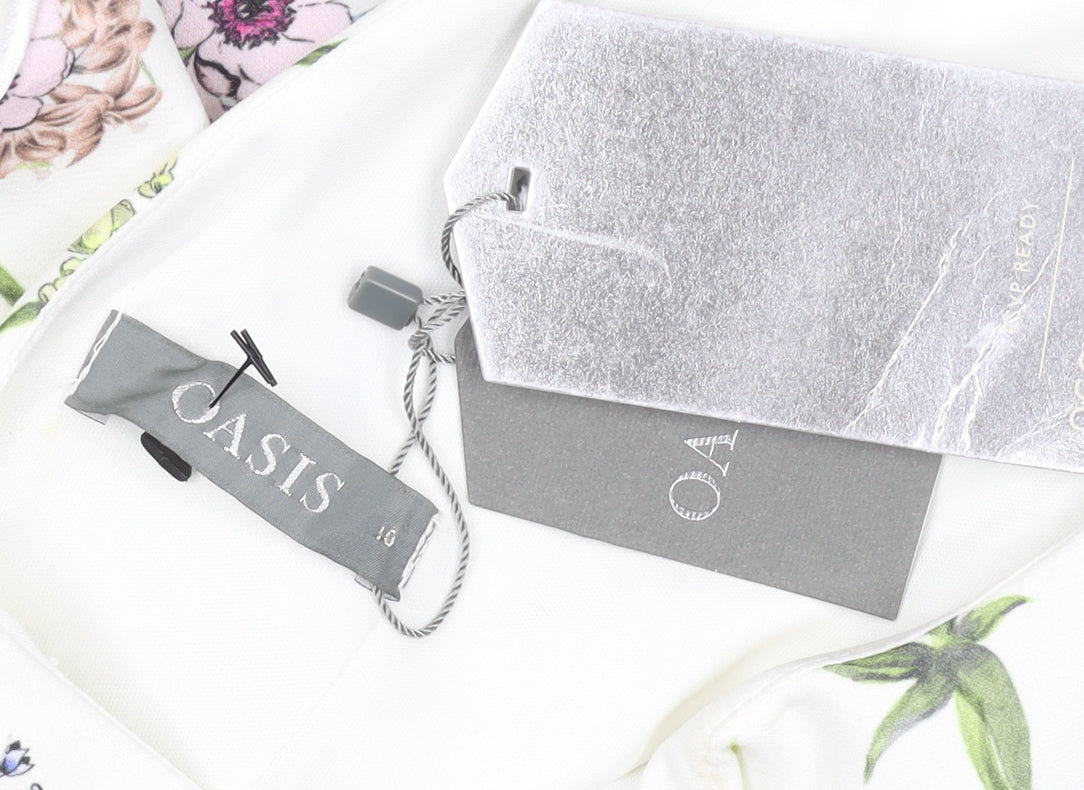 Oasis Women White Floral Shift Dress Size 10 Knee Length 3/4 Sleeve