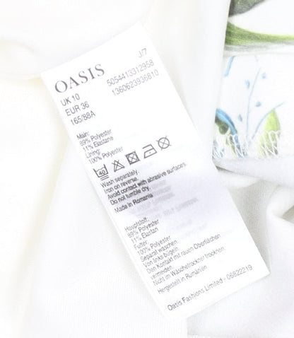 Oasis Women White Floral Shift Dress Size 10 Knee Length 3/4 Sleeve