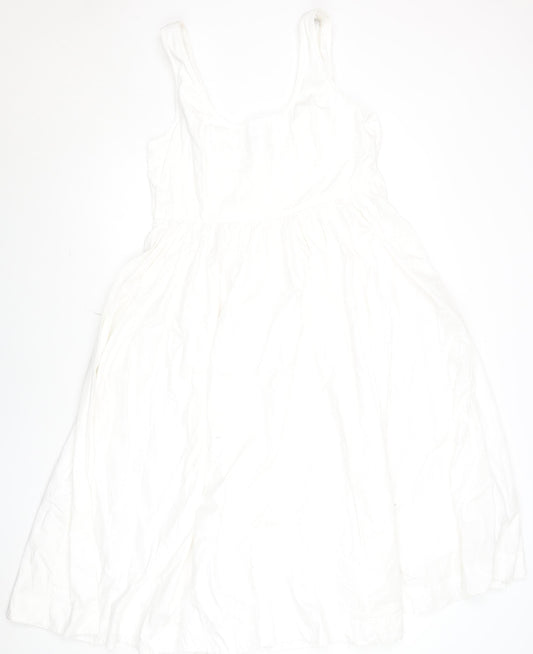 Marks and Spencer Women’s White Petite 14 Cotton A-Line Sleeveless Dress