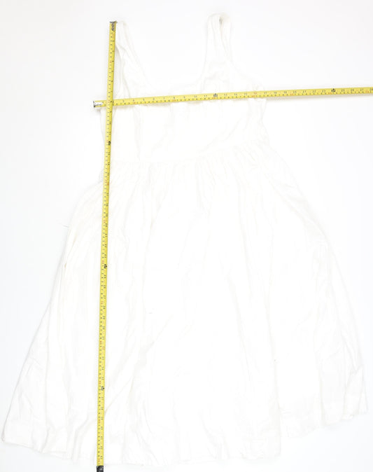 Marks and Spencer Women’s White Petite 14 Cotton A-Line Sleeveless Dress