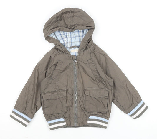 Bornbliss Unisex Baby Brown 9-12 Months Hooded Bomber Jacket Cotton