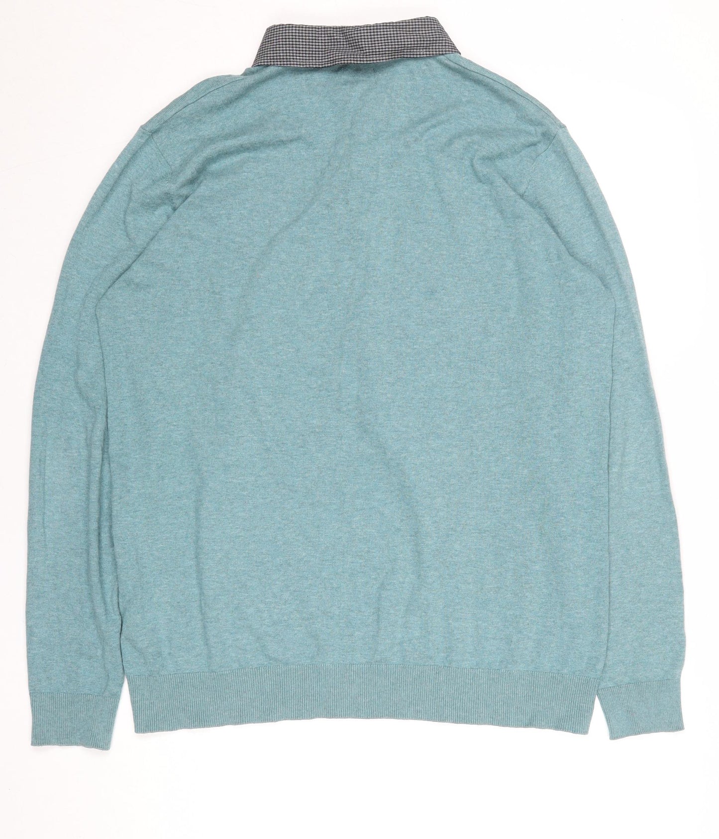 ACW85 Men's Blue Collared Henley Jumper Size L Cotton Knitwear