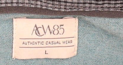 ACW85 Men's Blue Collared Henley Jumper Size L Cotton Knitwear