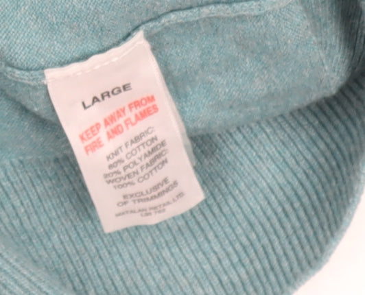 ACW85 Men's Blue Collared Henley Jumper Size L Cotton Knitwear