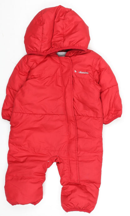 Columbia Unisex Baby Red Puffer Snowsuit 3-6 Months Hooded Winter Down