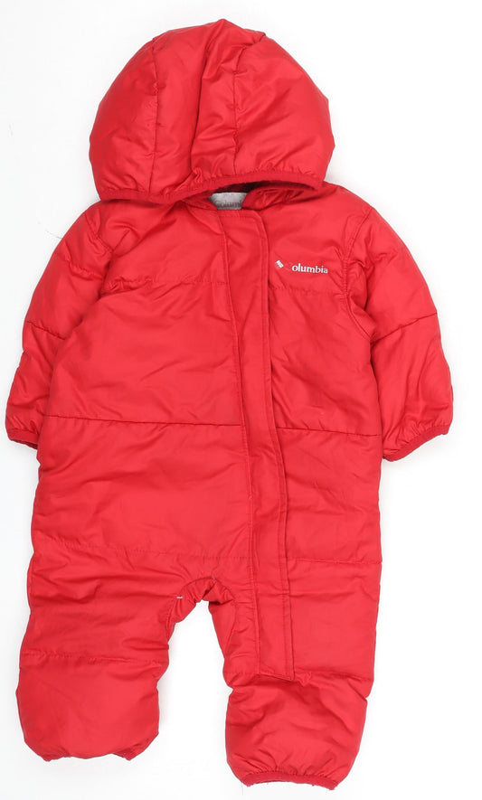 Columbia Unisex Baby Red Puffer Snowsuit 3-6 Months Hooded Winter Down
