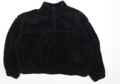 H&M Women Black Fleece Half Zip Pullover Sweatshirt Size M