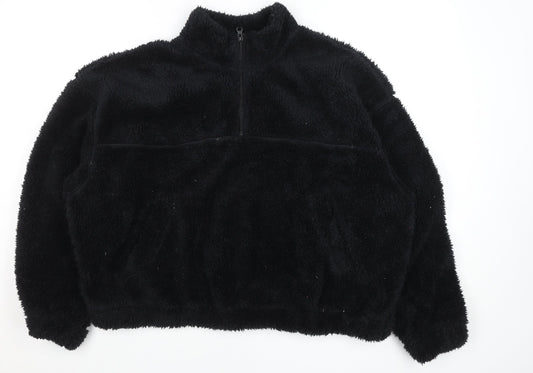 H&M Women Black Fleece Half Zip Pullover Sweatshirt Size M