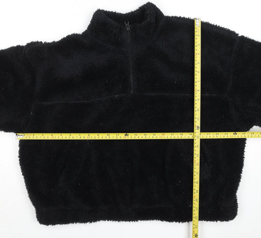 H&M Women Black Fleece Half Zip Pullover Sweatshirt Size M