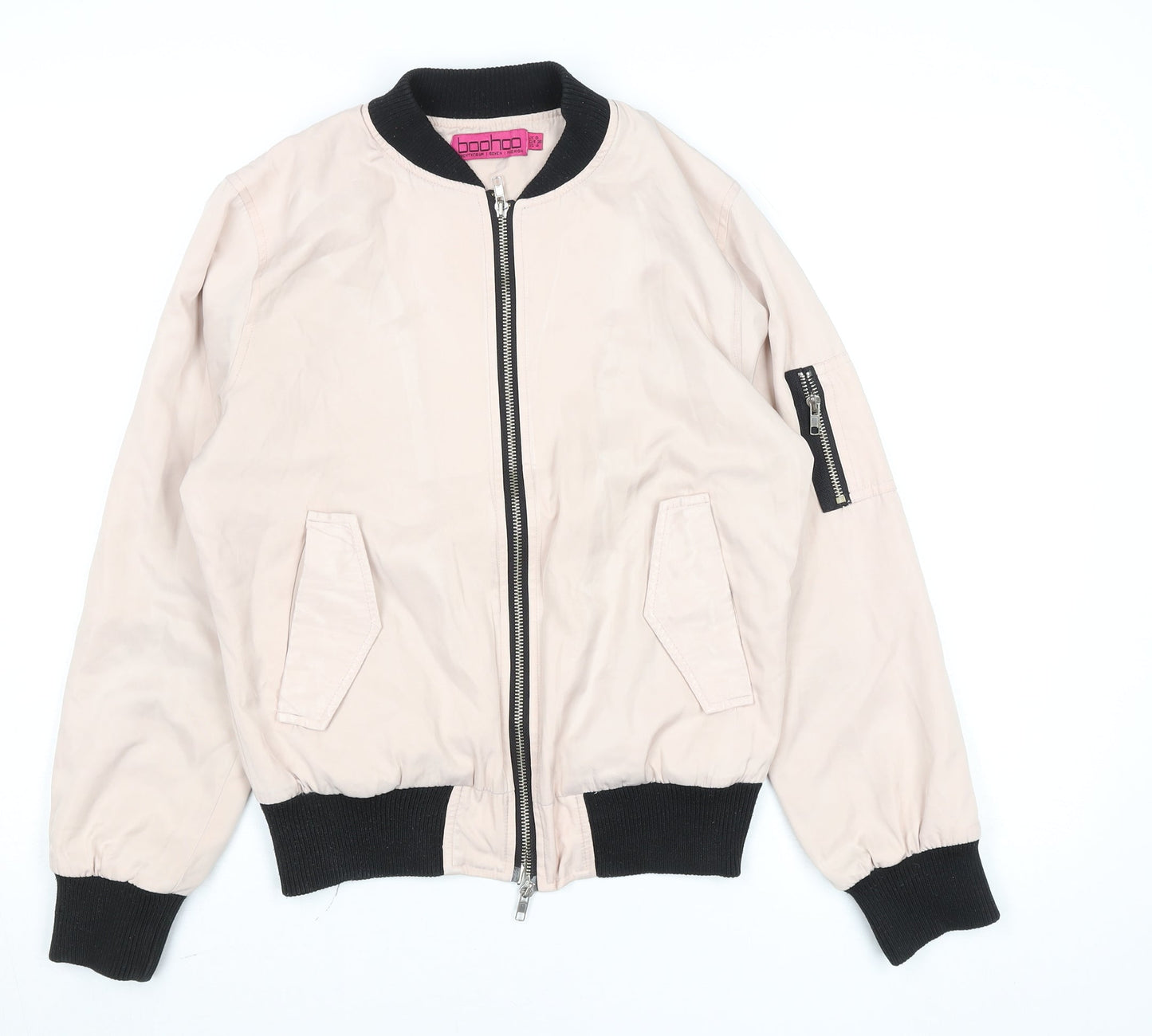 Boohoo Women's Pink Bomber Jacket UK 8 Lightweight Casual Zip Up