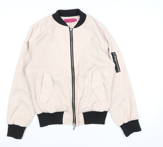 Boohoo Women's Pink Bomber Jacket UK 8 Lightweight Casual Zip Up