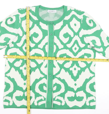 Gallery Women Green White Cardigan Medium Polyester Patterned Knit
