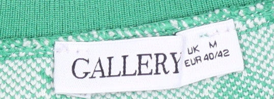 Gallery Women Green White Cardigan Medium Polyester Patterned Knit