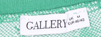 Gallery Women Green White Cardigan Medium Polyester Patterned Knit
