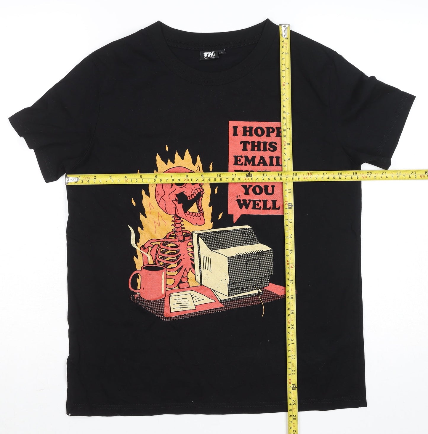 TH Mens Black L Funny Retro Graphic Print Cotton T-Shirt