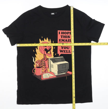 TH Mens Black L Funny Retro Graphic Print Cotton T-Shirt
