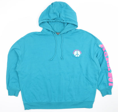 Primark Womens Blue Pullover Hoodie Medium Graphic Print Cotton Blend