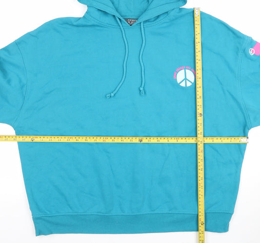 Primark Womens Blue Pullover Hoodie Medium Graphic Print Cotton Blend
