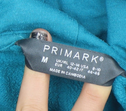 Primark Womens Blue Pullover Hoodie Medium Graphic Print Cotton Blend