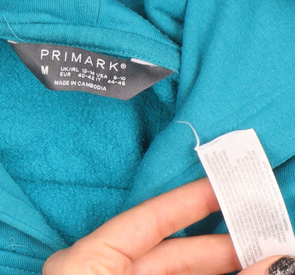 Primark Womens Blue Pullover Hoodie Medium Graphic Print Cotton Blend