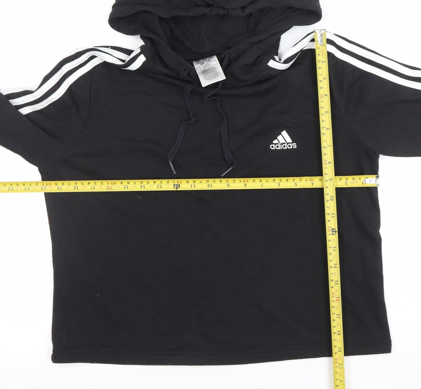 Adidas Womens Black Pullover Hoodie UK 12 Cotton Blend 3-Stripes Design