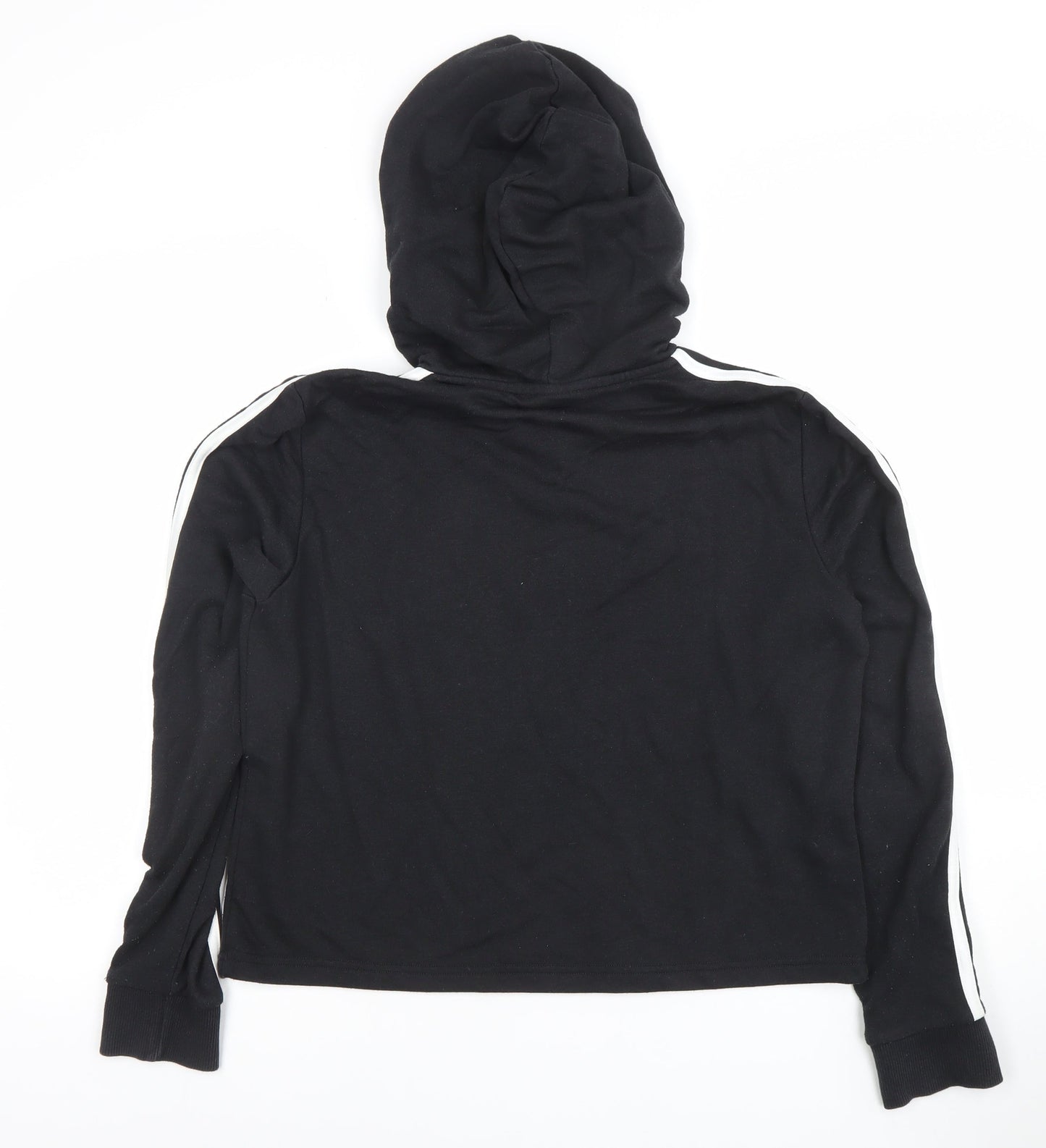 Adidas Womens Black Pullover Hoodie UK 12 Cotton Blend 3-Stripes Design