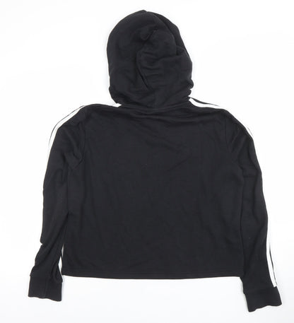 Adidas Womens Black Pullover Hoodie UK 12 Cotton Blend 3-Stripes Design