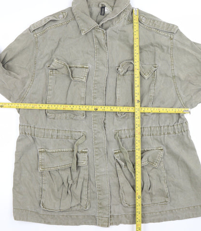 H&M Divided Women Khaki Cotton Military Jacket M Regular Long Sleeve