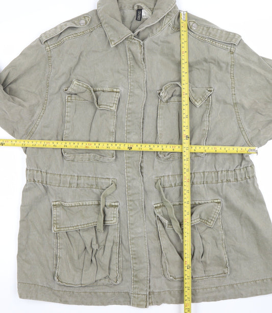 H&M Divided Women Khaki Cotton Military Jacket M Regular Long Sleeve