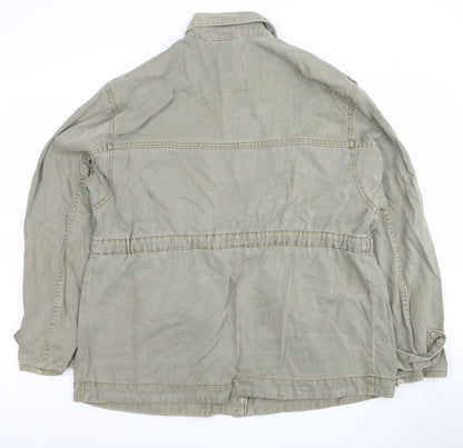 H&M Divided Women Khaki Cotton Military Jacket M Regular Long Sleeve