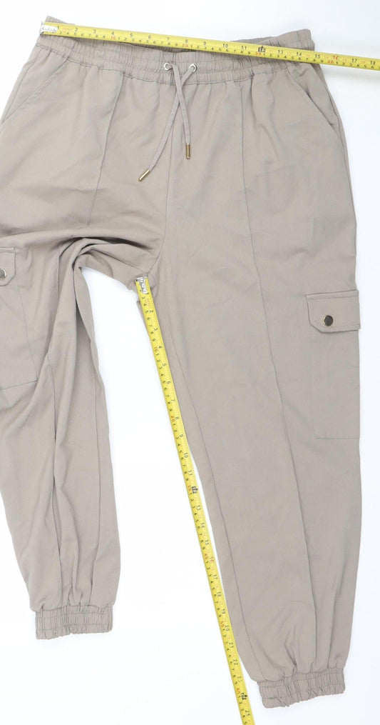 F&F Women’s Beige Cargo Jogger Trousers UK 14 Polyester Viscose Blend