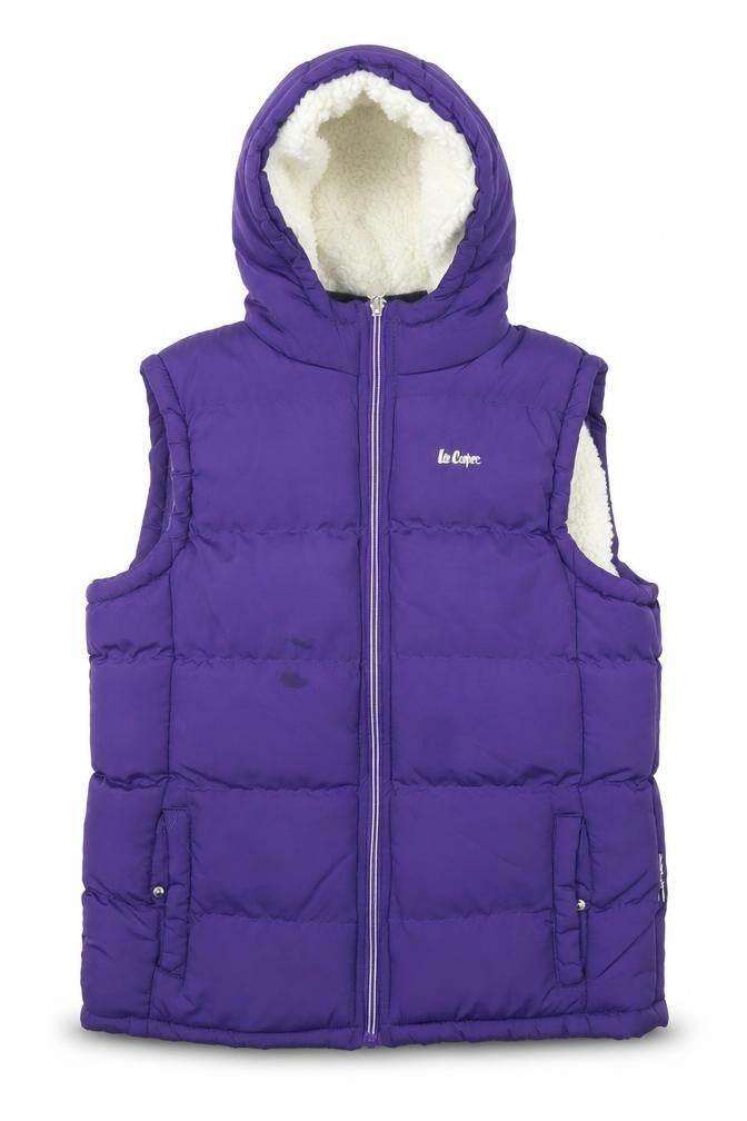 Lee Cooper Girls Purple Hooded Puffer Gilet 11-12 Years Polyester Warm Vest