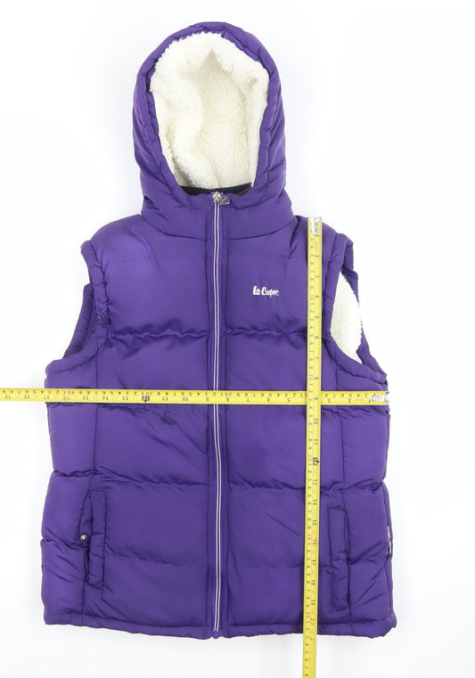 Lee Cooper Girls Purple Hooded Puffer Gilet 11-12 Years Polyester Warm Vest