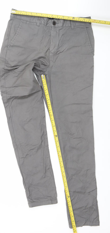 Mens UK Size 32R Steel & Jelly Slim Fit Chino Grey Trousers