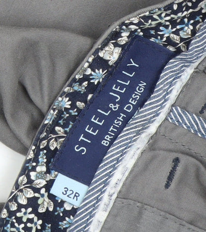 Mens UK Size 32R Steel & Jelly Slim Fit Chino Grey Trousers