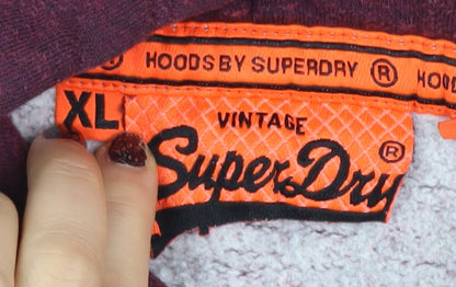 Superdry Men's XL Red Pullover Hoodie Graphic Print Fleece